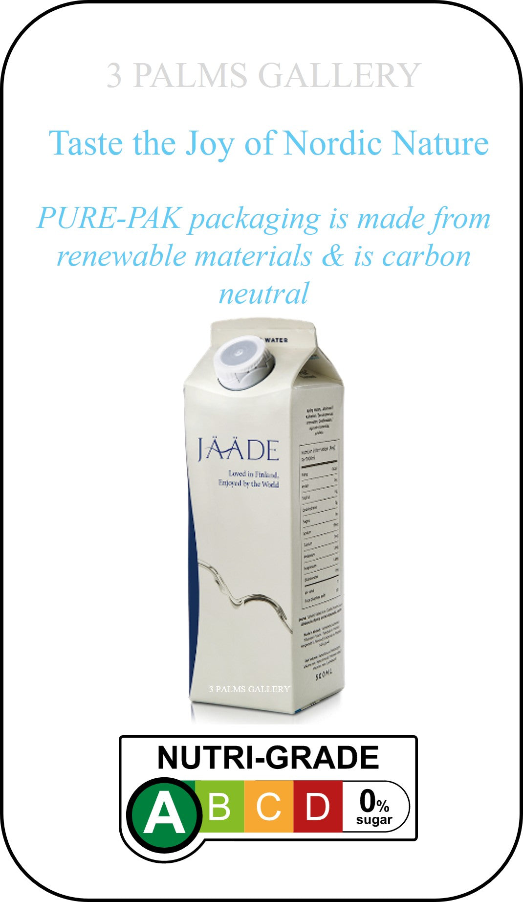 JAADE (JÄÄDE) Nordic Spring Water - PURE-PAK - Renewable Material Packaging / Carbon Neutral
