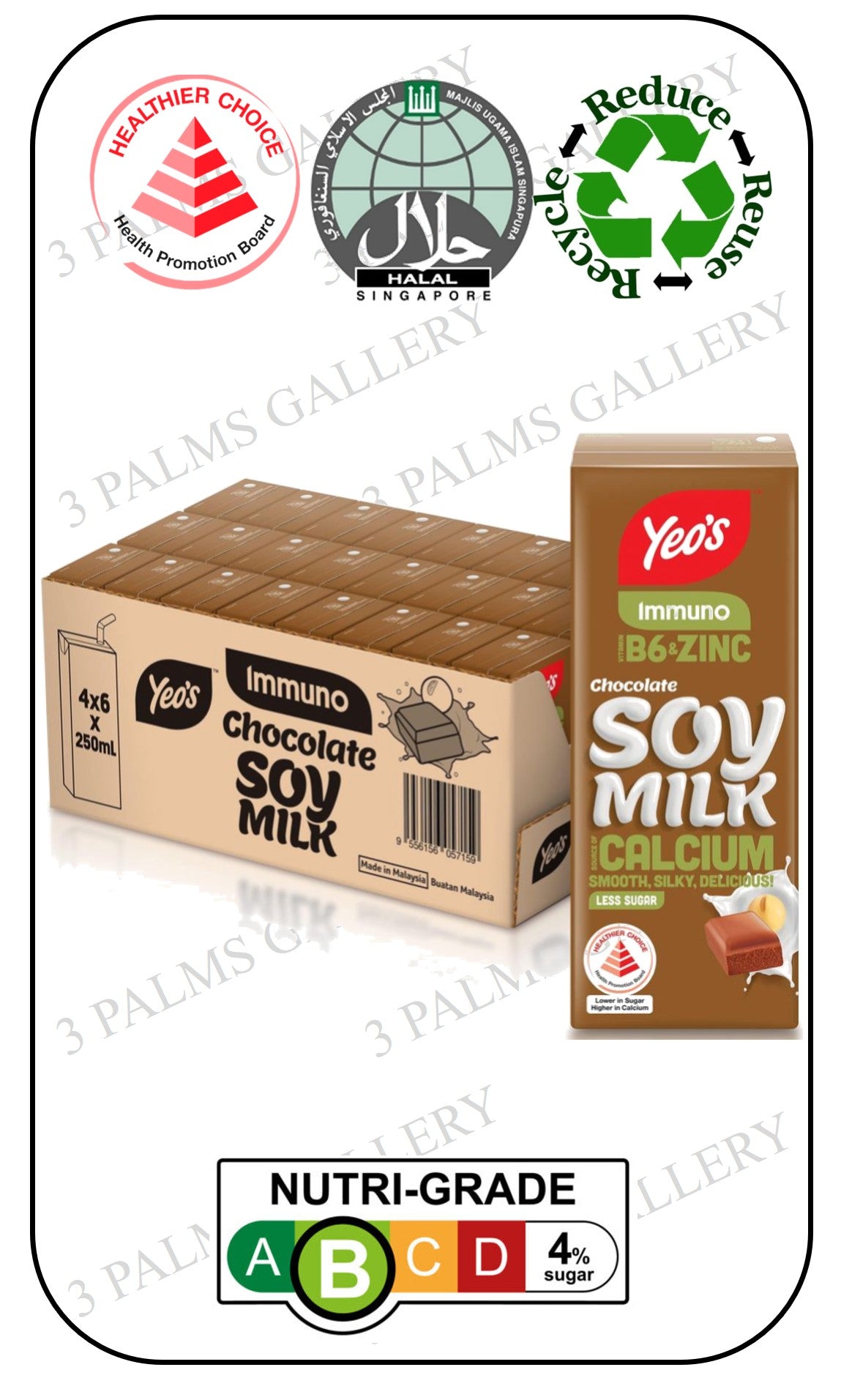 Yeo's Immuno Soy Chocolate Milk - B6 + Zinc + Calcium (Lactose Free)