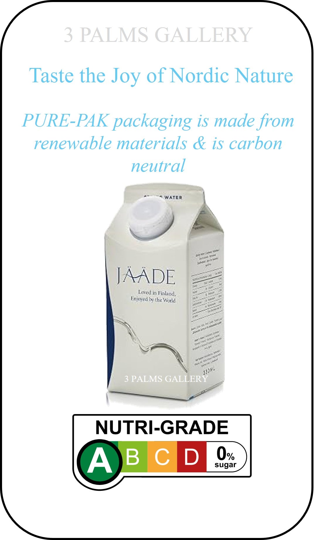 JAADE (JÄÄDE) Nordic Spring Water - PURE-PAK - Renewable Material Packaging / Carbon Neutral