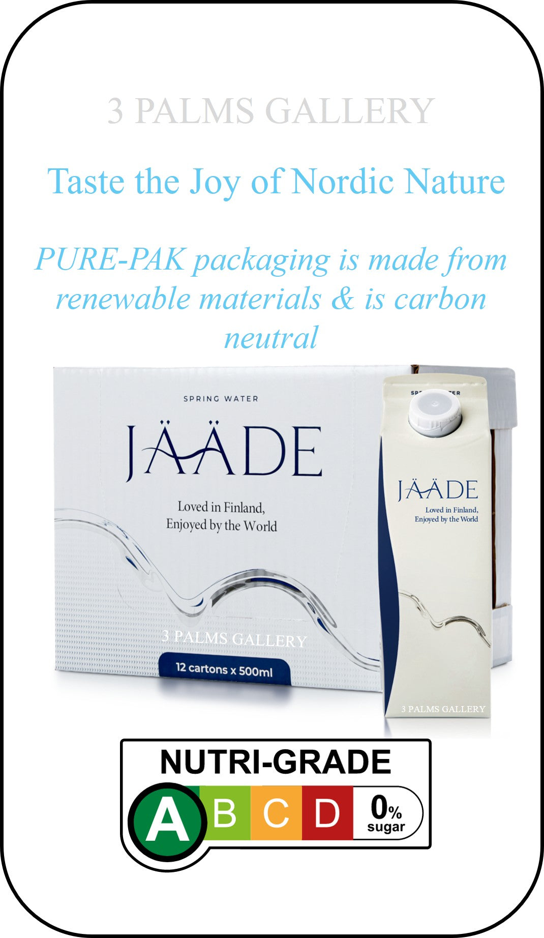 JAADE (JÄÄDE) Nordic Spring Water - PURE-PAK - Renewable Material Packaging / Carbon Neutral