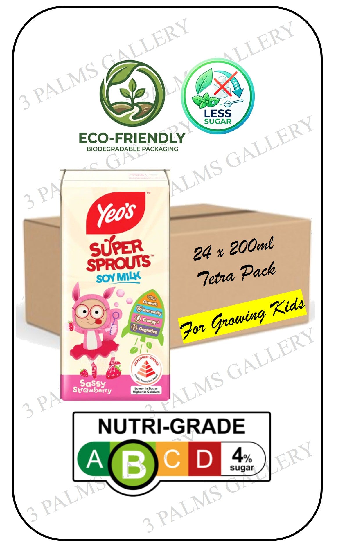Yeo's SuperSprouts Strawberry Soy Milk - For Growing Kids - Lactose Free - No Preservatives - Vegan Friendly
